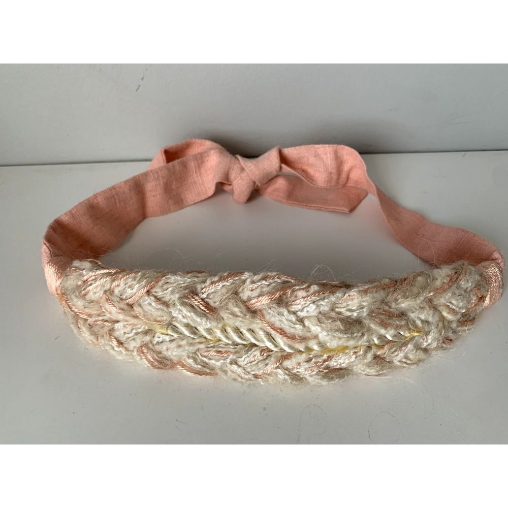 Vintage Statement Braided Waist Belt Womens Ivory Pink Tie Fabric‎ 80s 90s Boho